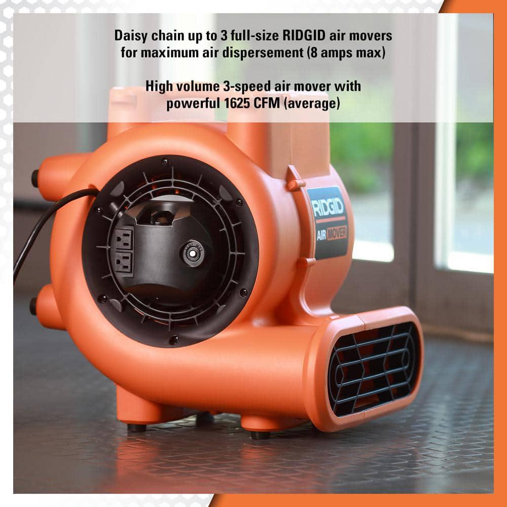 RIDGID 1625 CFM 3Speed Blower Fan Air Mover with Daisy Chain 3 Operating Positions for Water Damage Restoration