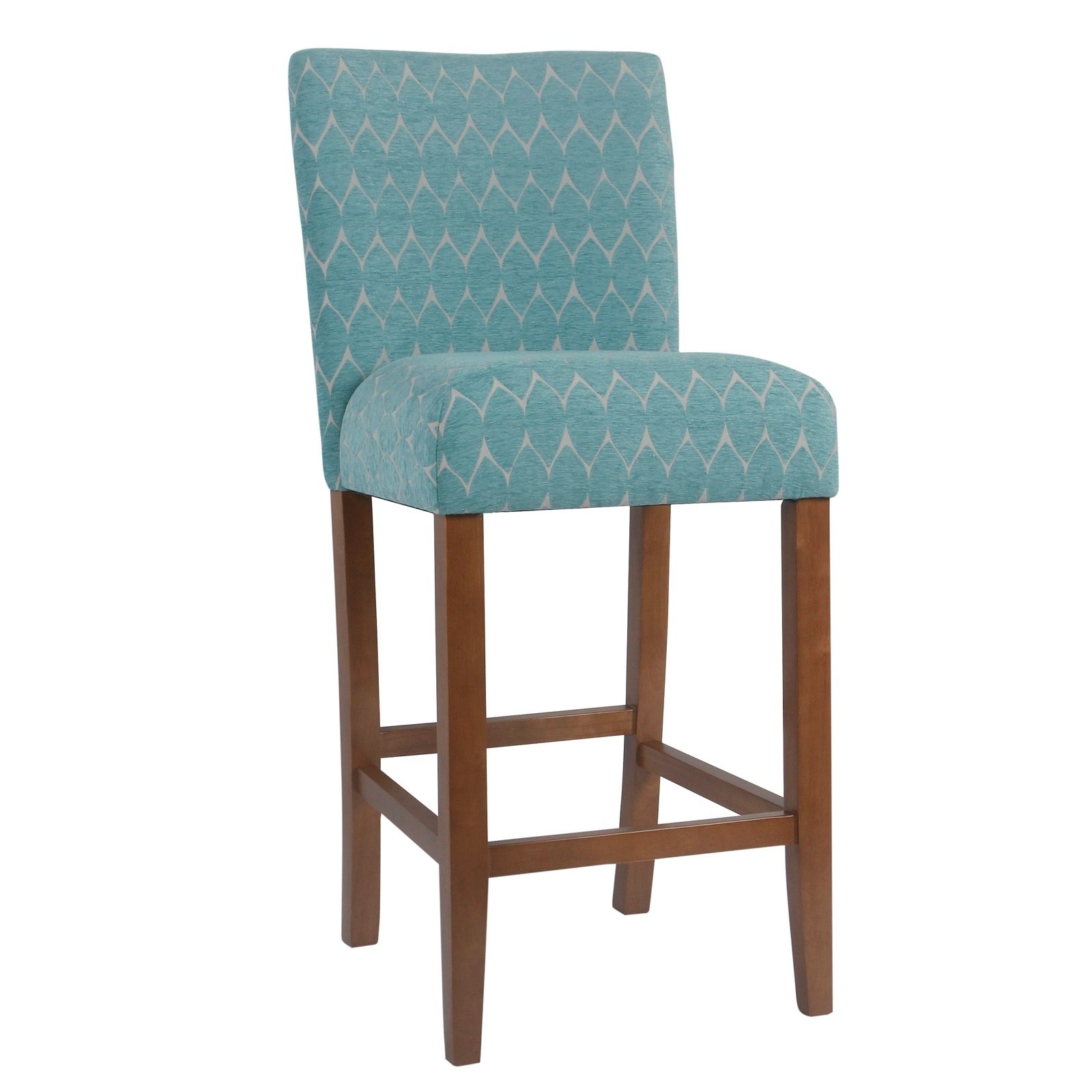 Wooden Counter Height Stool with Geometric Pattern Fabric Upholstery， Blue and Gray