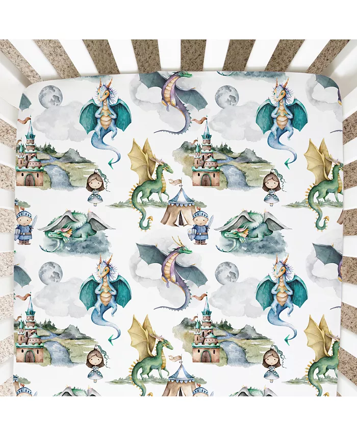 Honey Lemonade Super Soft Fitted Crib Sheet - Dragons and Knights