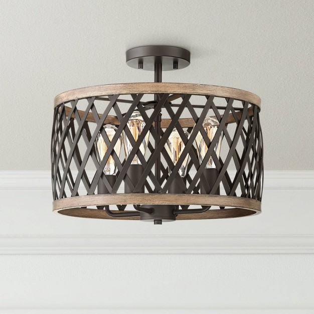 Wide Bronze Woodgrain 4 light Open Cage For Bedroom Living Room