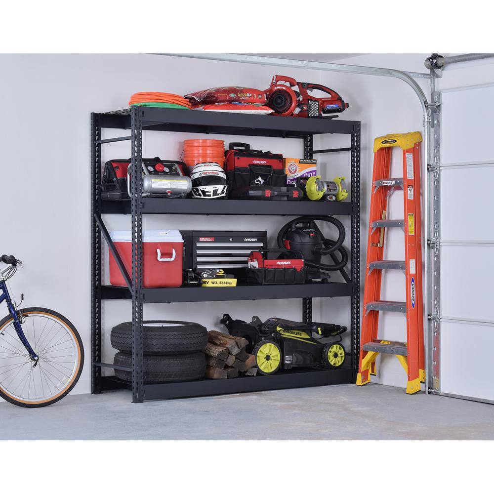 Husky 4-Tier Industrial Duty Steel Freestanding Garage Storage Shelving Unit in Black (77 in. W x 78 in. H x 24 in. D) N2W772478W4B