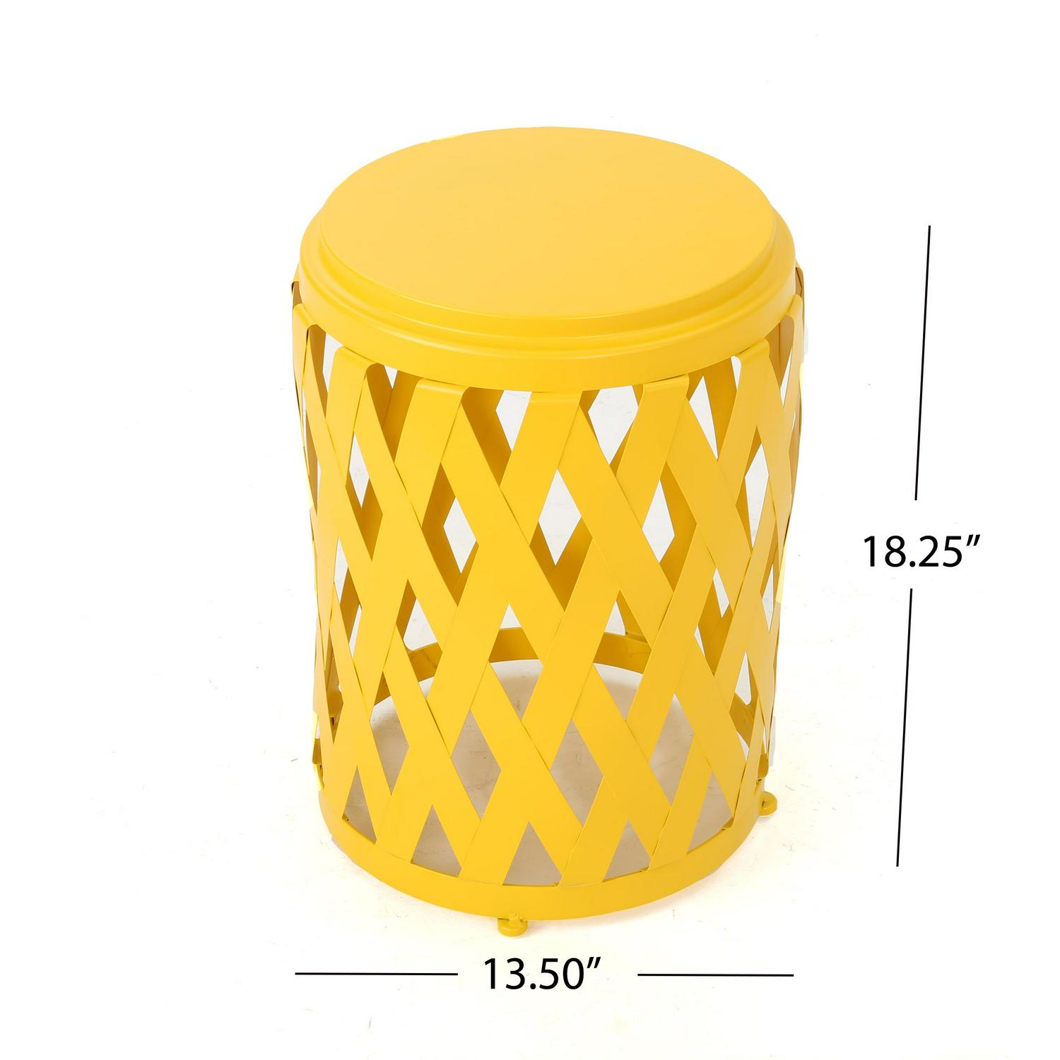 Noble House Pinto Indoor 12 Inch Diameter Lattice Matte Iron Side Table，Yellow