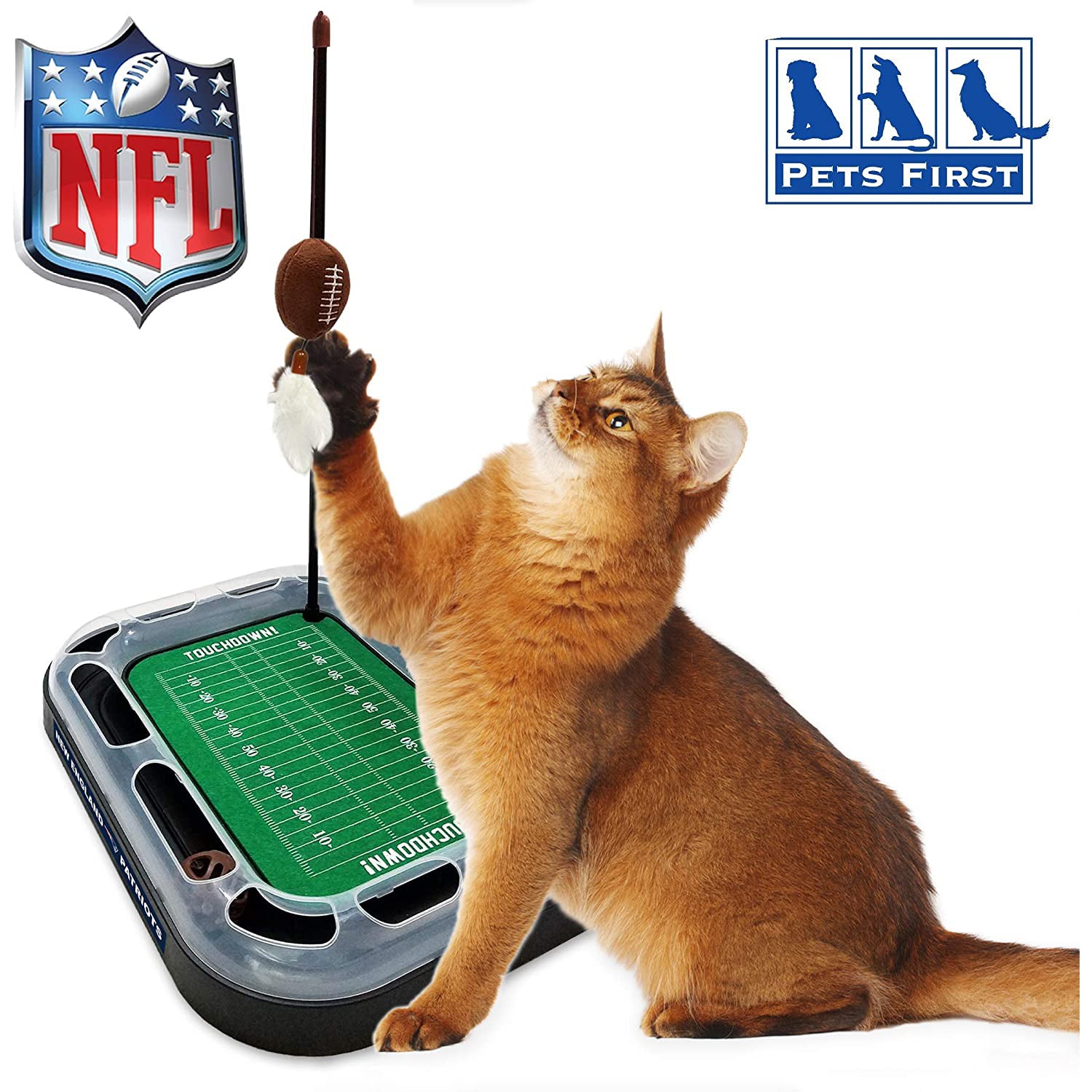 NFL New England Patriots Cat Scratcher Toy with Catnip Plush and Feather Cat and Kitty Toy