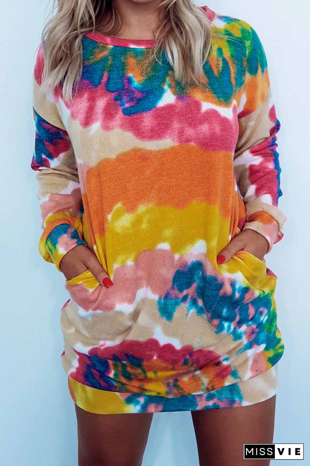 Round Neck Pullover Tie-Dye Printing Mini Dress