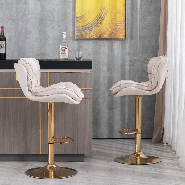 Swivel Bar Stools Set of 2， Adjustable Counter Height Barstools with Footrest， Velvet Bar Chairs for Dining Room Home Bar