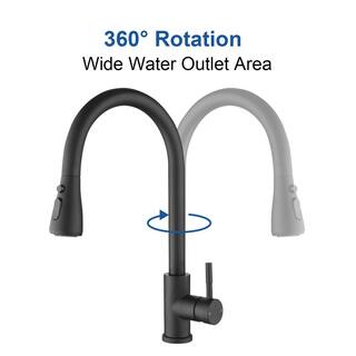 FORCLOVER Single-Handle Pull Out Sprayer Kitchen Faucet in Matte Black in Spot FRIMFTH17MB