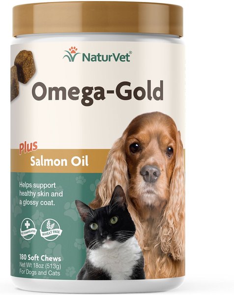 NaturVet Omega-Gold Plus Salmon Oil Soft Chews Skin and Coat Supplement for Dogs and Cats