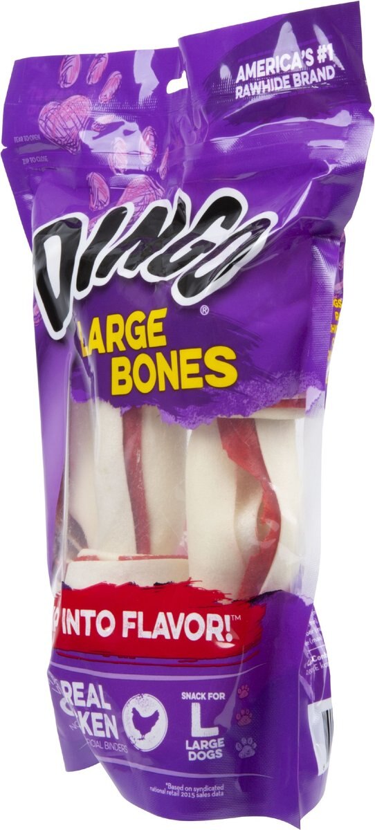 Dingo Large White Bone Dog Rawhide Treat， 9.5-oz bag， 3 count