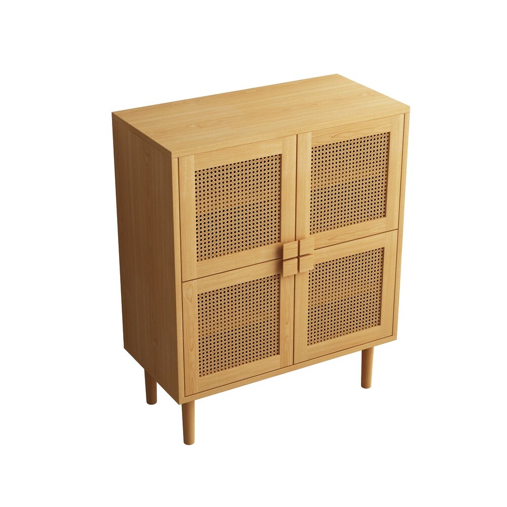 4 Doors Rattan Mesh Storage Cabinet  Shoe Cabinet with Eight Storage Spaces  for Entryway  Living Room  Hallway