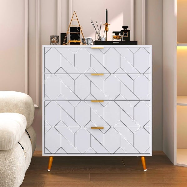 White Gold 4 Drawer Dresser Wooden Drawer Chest for Bedroom 37.8 Tall Nightstand Modern Dresser Cabinet - as picture - - 37668484