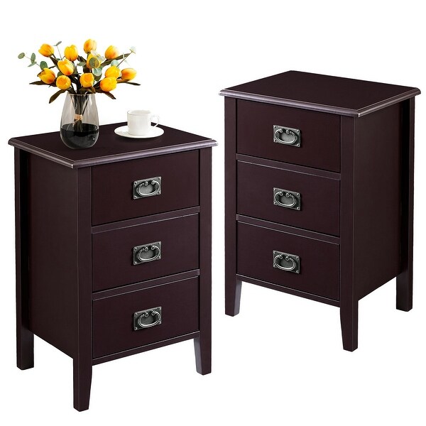 Modern 3-Drawer Wood Nightstands Set of 2 - - 36041255