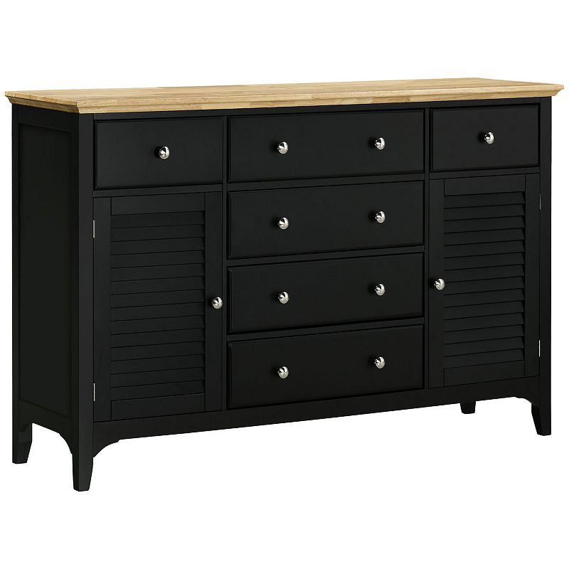 HOMCOM Modern Sideboard with Drawers， Buffet Cabinet with Storage Cabinets， Rubberwood Top and Adjustable Shelves for Living Room， Kitchen， Black