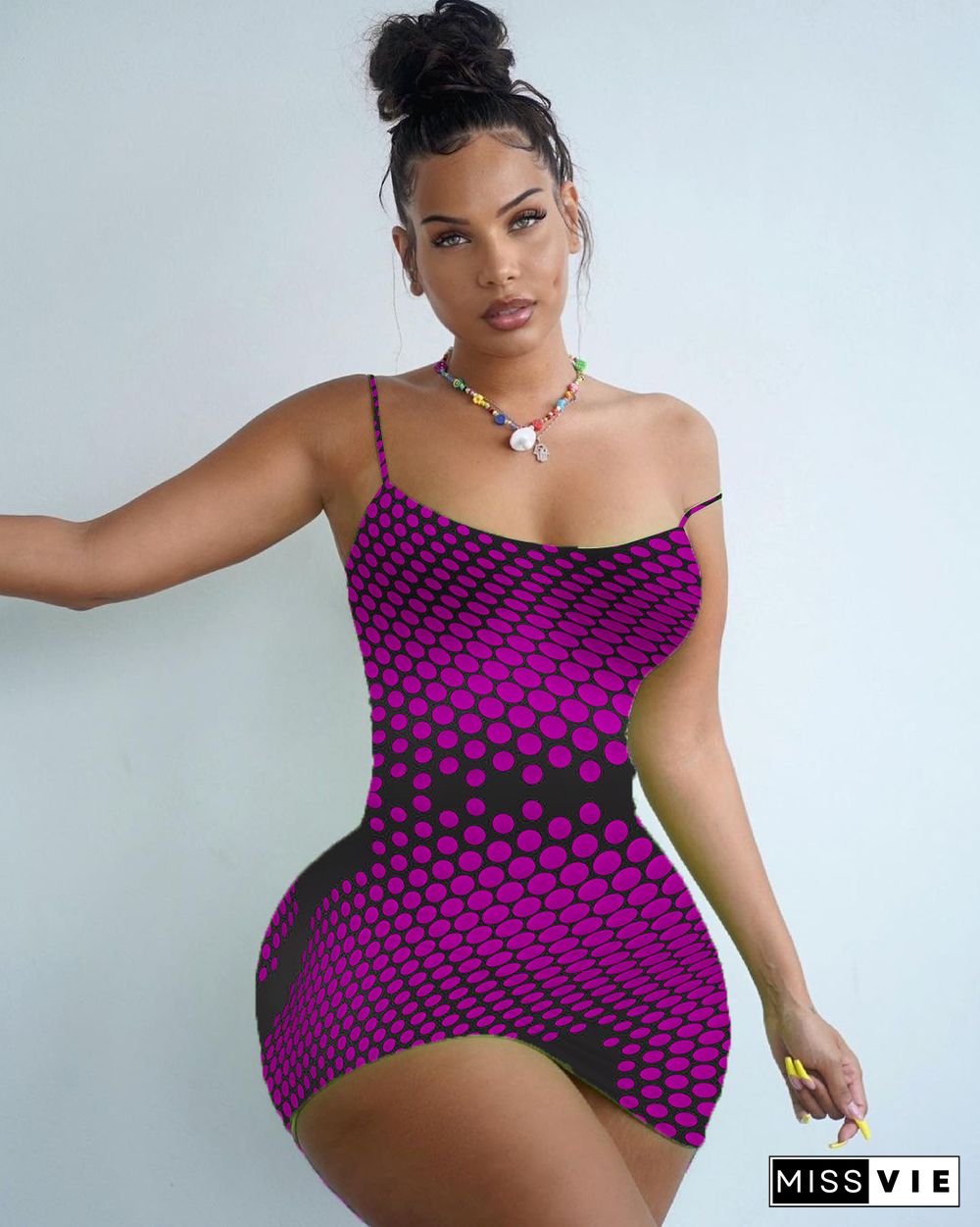 Dot Print Spaghetti Strap Bodycon Go Out Dresses