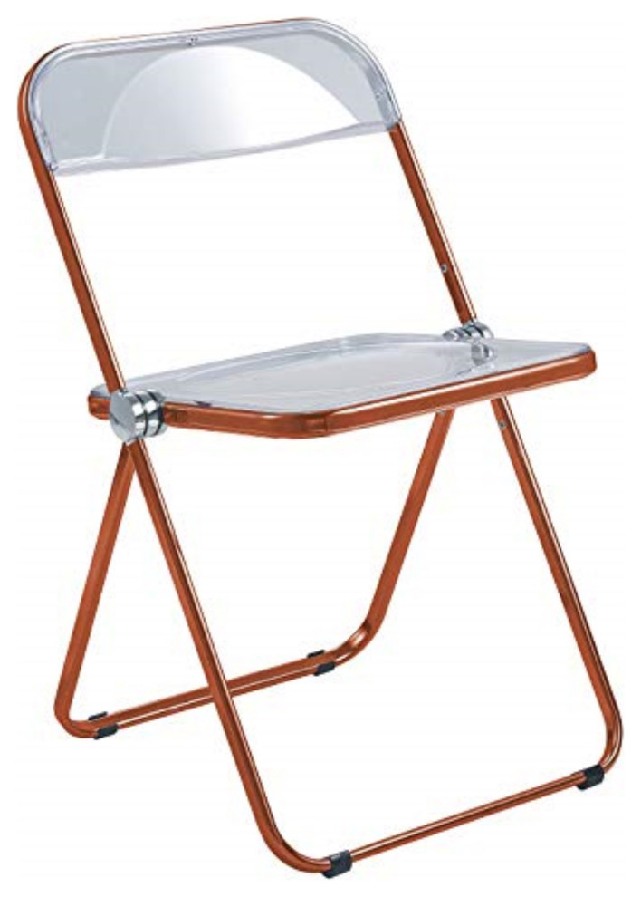 LeisureMod Lawrence Acrylic Folding Chair With Orange Metal Frame  Set of 4   Contemporary   Dining Chairs   by VirVentures  Houzz