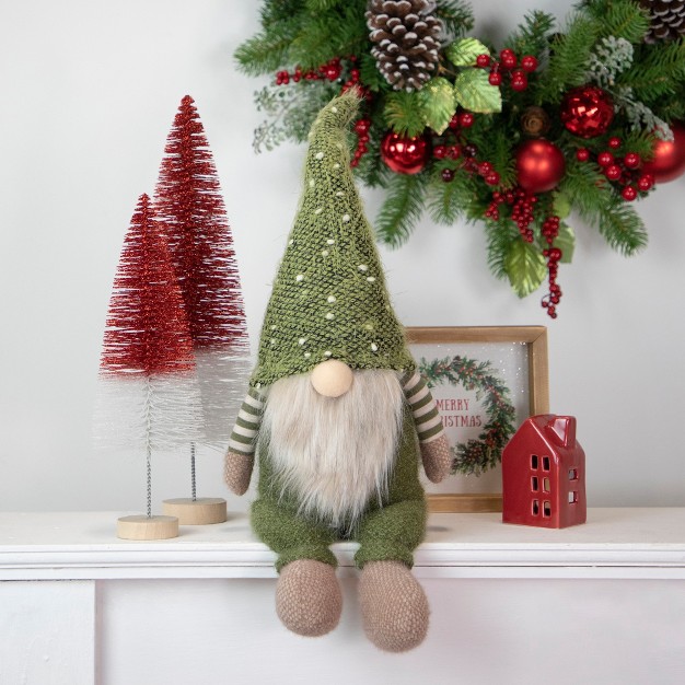 Olive Green Sitting Christmas Gnome Decoration