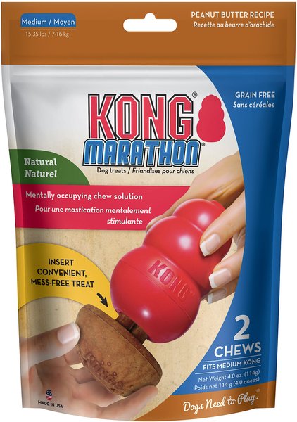 KONG Marathon Peanut Butter Recipe Grain-Free Dog Chew Medium Treats， 2 count