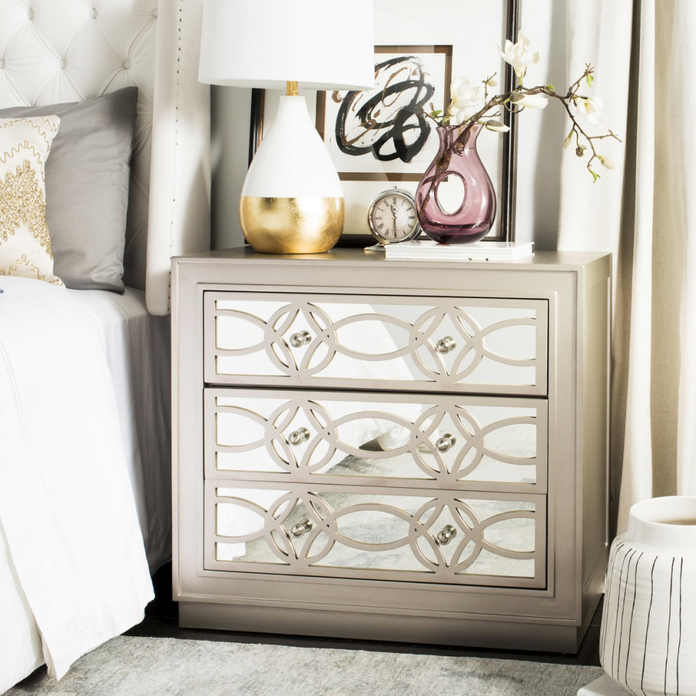 Joy 3 Drawer Chest Champagne/ Nickel Mirror   Transitional   Accent Chests And Cabinets   by Peachtree Fine Furniture  Houzz