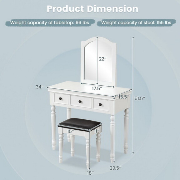 Costway Makeup Vanity Table and Stool Set with Det...