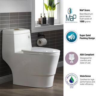 WOODBRIDGE Everette 1-piece 1.11.6 GPF Dual Flush Elongated Toilet in White with Seat Included and Brushed Gold Flush Button HB0940-BG