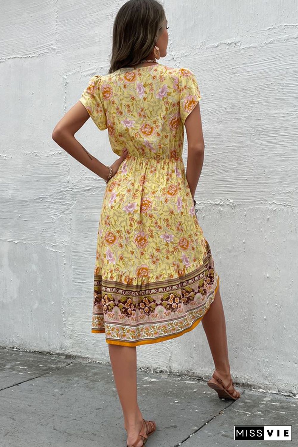 Bohemian Floral Print Dress Wholesale