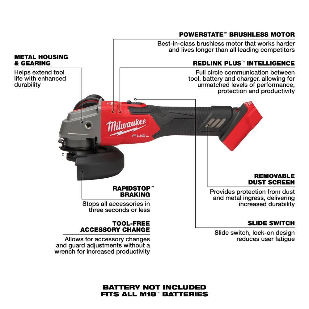 MW M18 FUEL 18V Lithium-Ion Brushless Cordless 4-12 in.5 in. Grinder Variable Speed  Slide Switch w12.0ah Battery 2889-20-48-11-1812