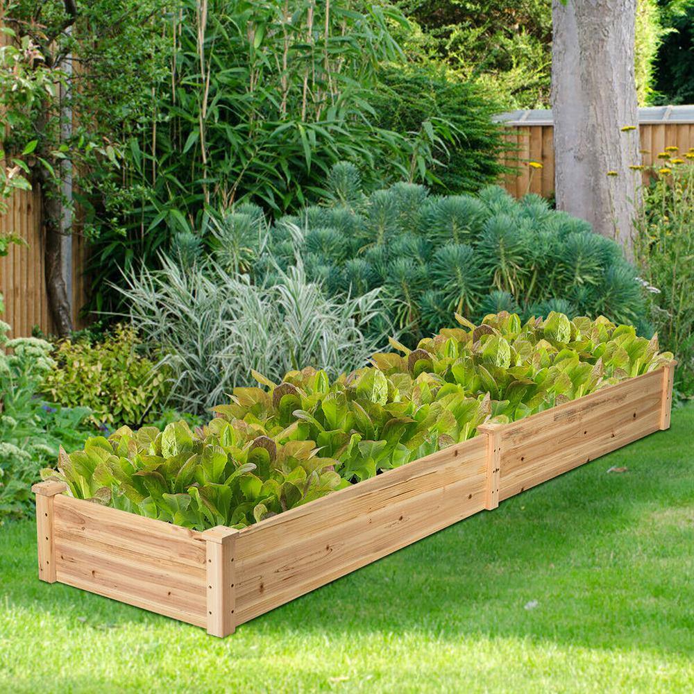 Costway 97 in. L x 25 in. W x 10 in. H Natural Wood Rectangular Raised Bed Vegetable Flowers Plants Planter GT2935