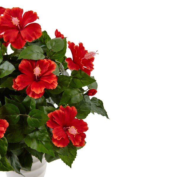 Nearly Natural Silk Artificial Hibiscus in Swirl Planter