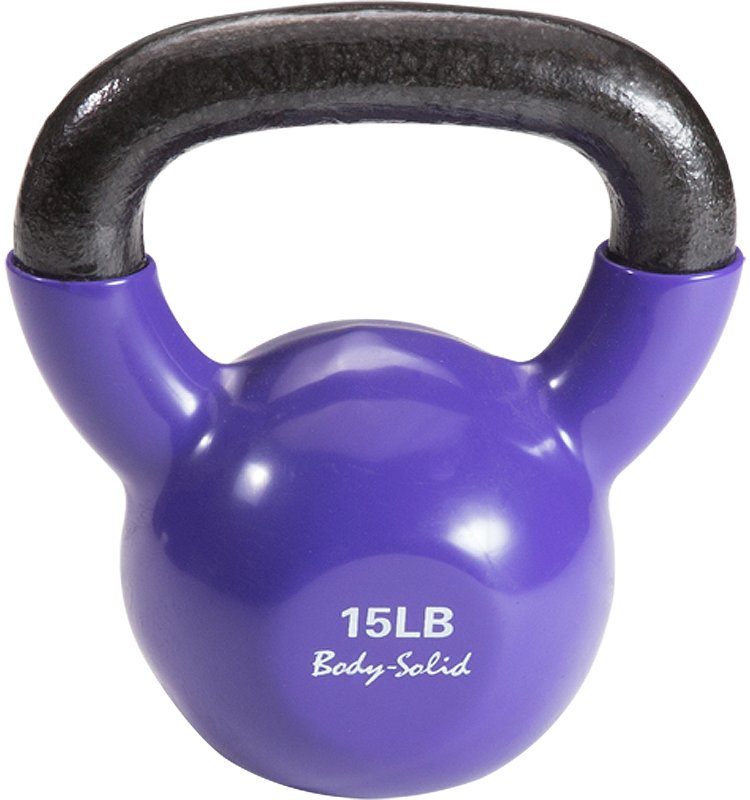 Body-Solid 15 lb Vinyl Dipped Purple Kettlebell