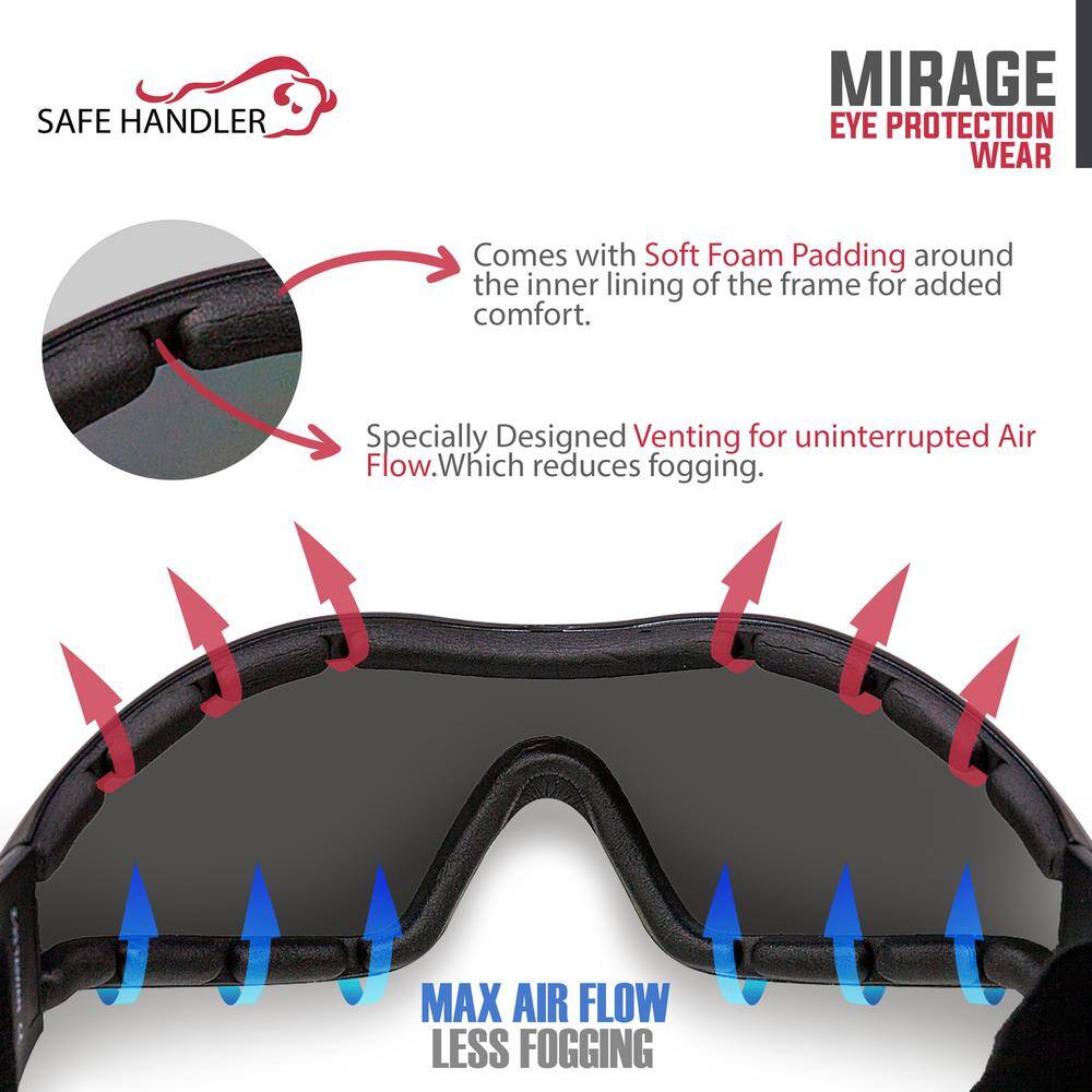 Safe Handler Black Mirage Safety Glasses with Adjustable Elastic Band (4-Pairs) SH-MRSG-BKLBKS-MS19-4