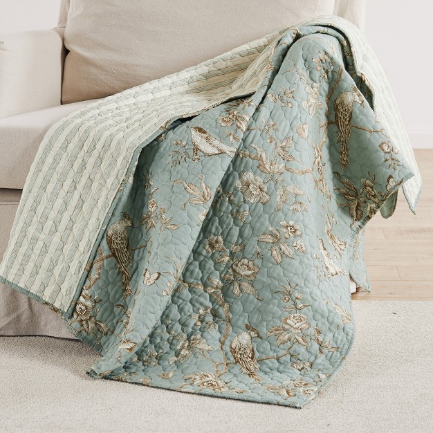 Lyon Teal Toile Quilted Throw Levtex Home