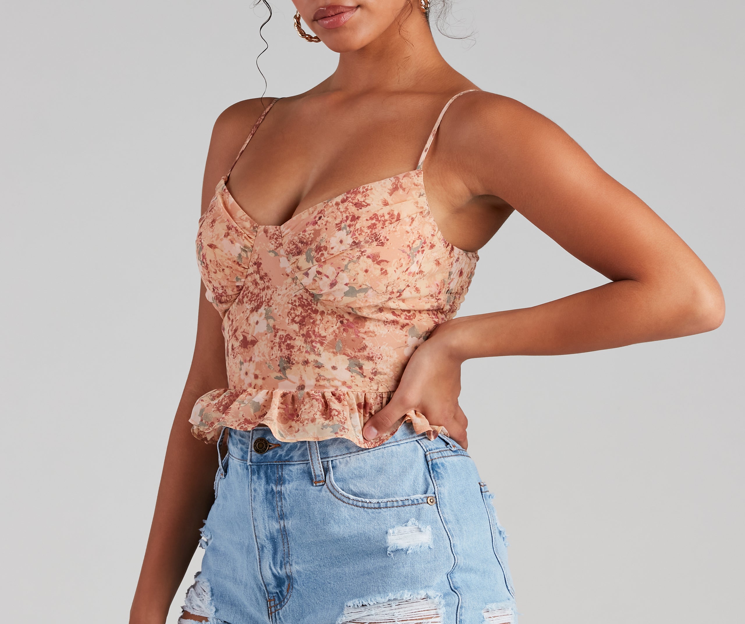 Floral Retreat Chiffon Peplum Tank Top