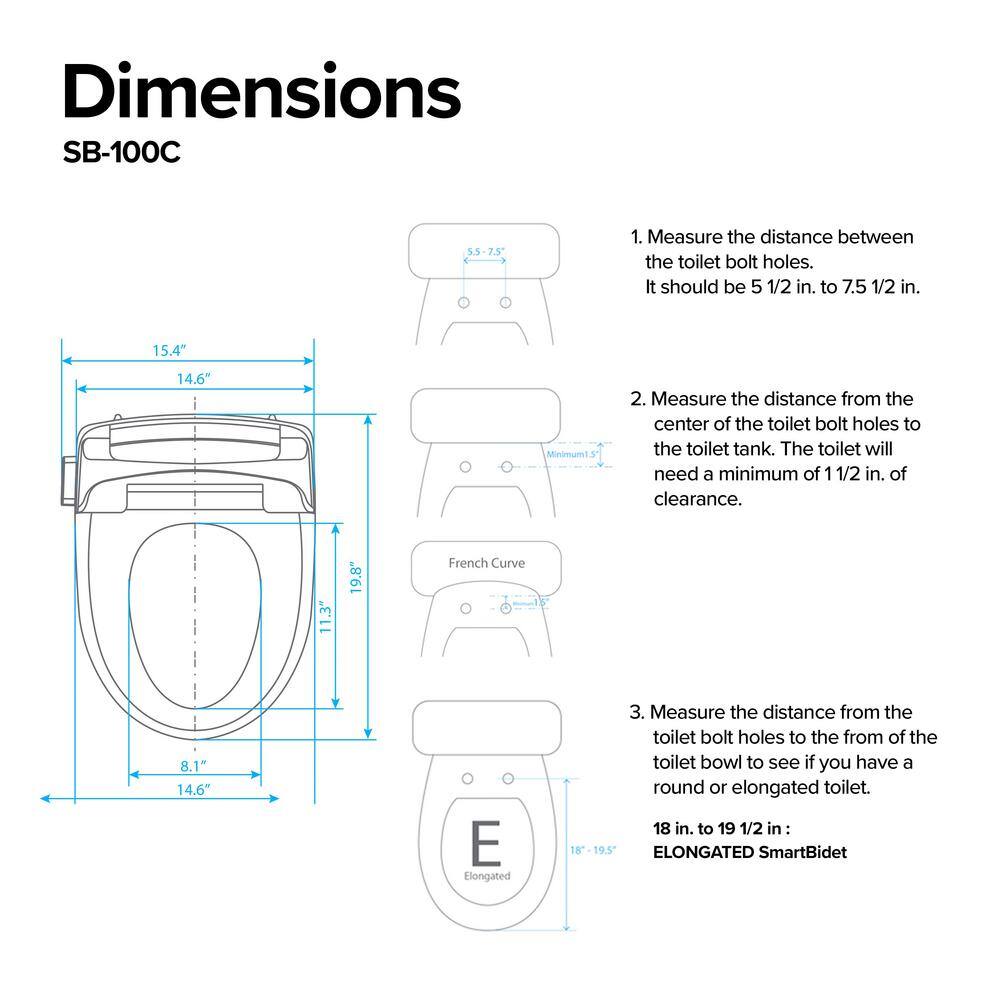 SmartBidet Electric Bidet Seat for Elongated Toilets with Control Panel Massage Wash Child Wash Heated Water and Seat in White SB-100C