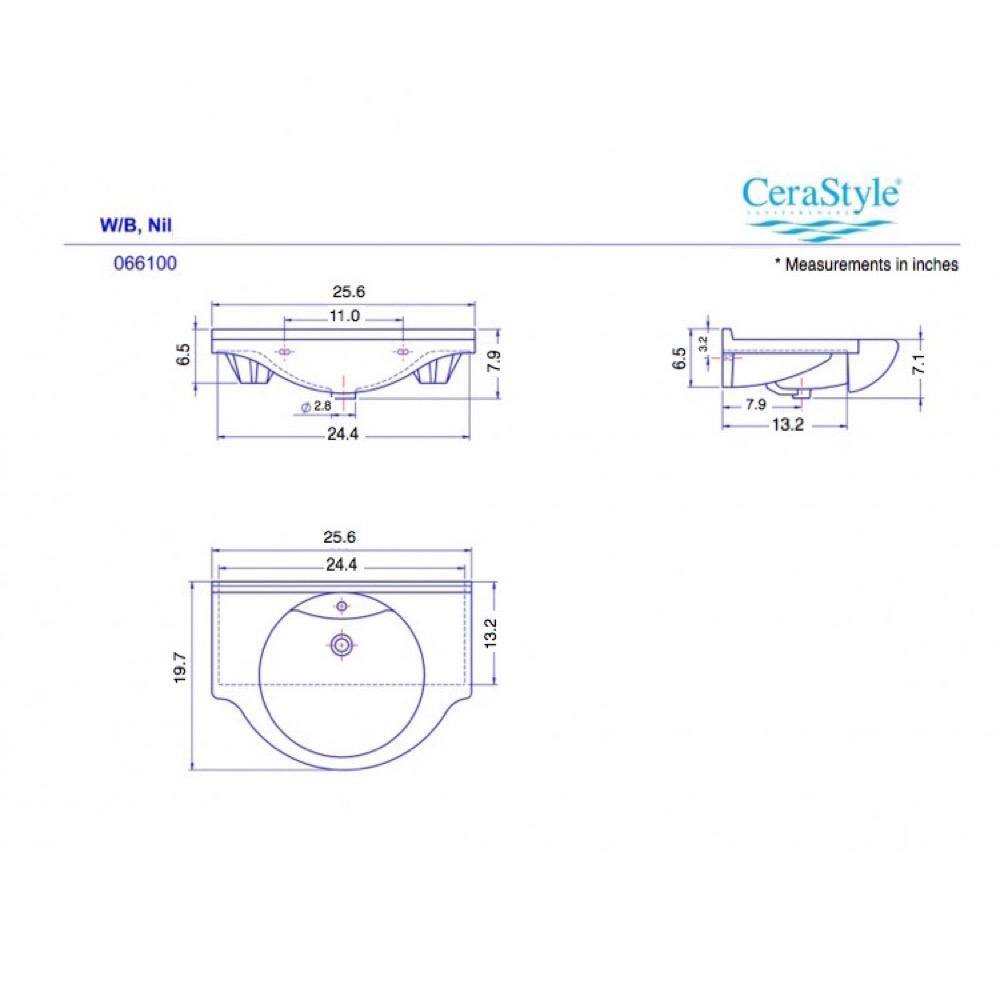 Nameeks Nil Wall Mounted Bathroom Sink in White CeraStyle 066100-U-One Hole