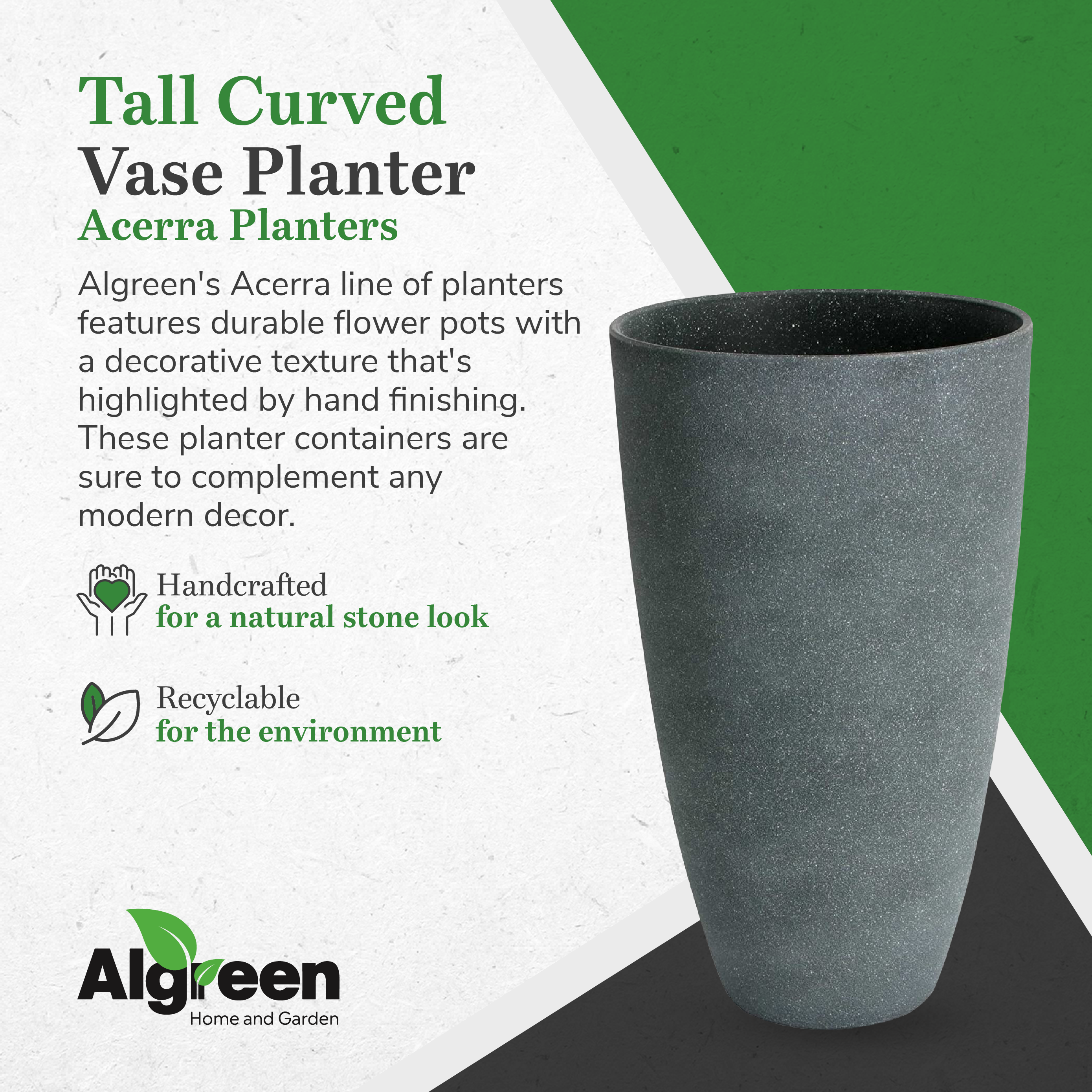 Algreen Acerra Weather Resistant Composite Tall Vase Planter Pot, Gray Stucco