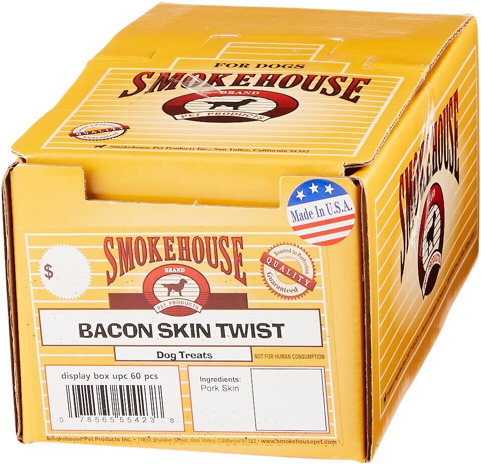 Smokehouse USA Bacon Skin Twists Dog Treats， Small， case of 60