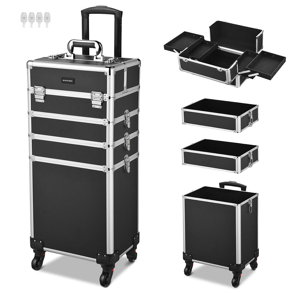 Byootique 4 in 1 Rolling Makeup Case Aluminum Keylock Black