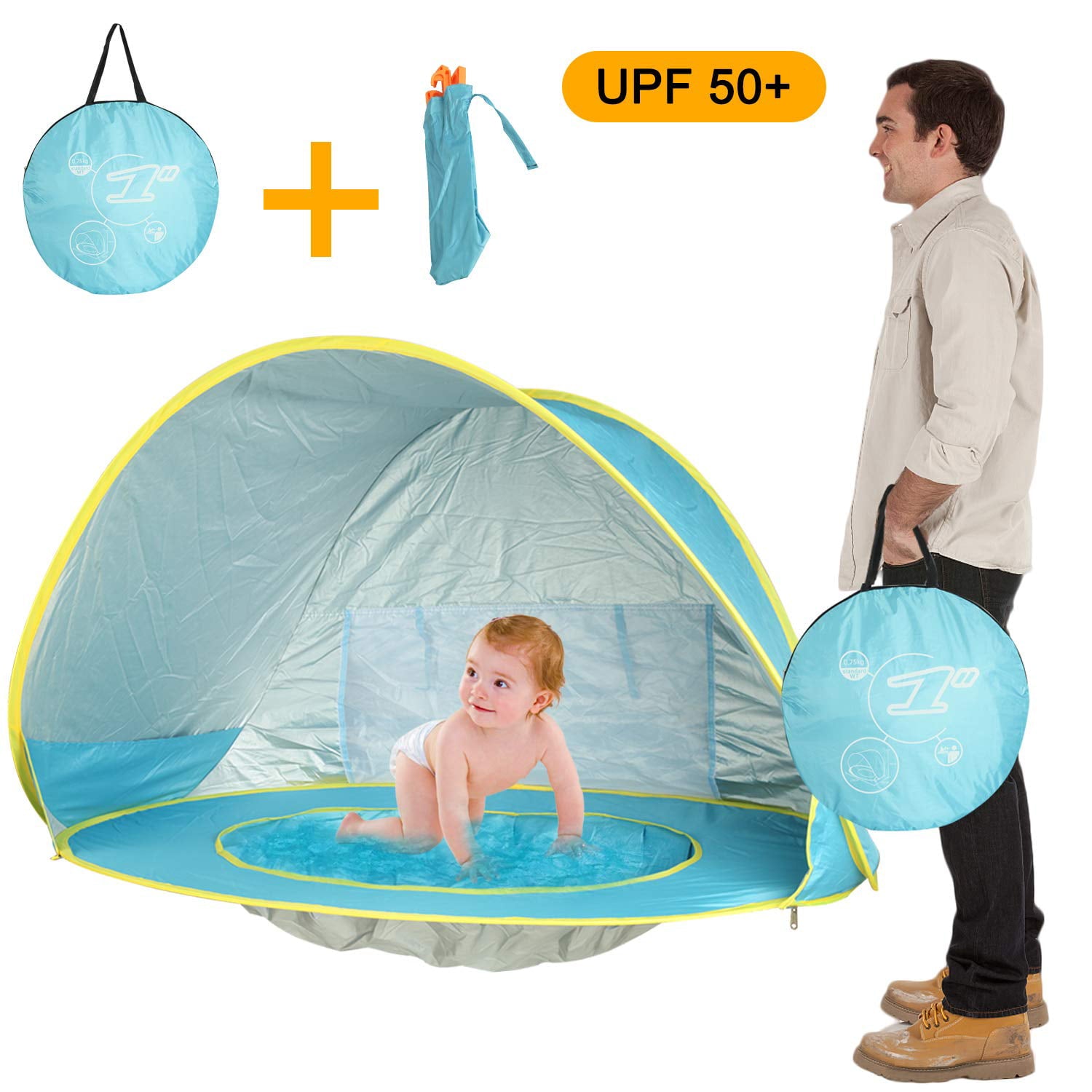 DOTSOG Baby Beach Tent Pop Up Portable Shade Pool UPF 50+ Protection Sun Shelter Beach Umbrella for Infant Beach Camping Fishing Hiking Blue