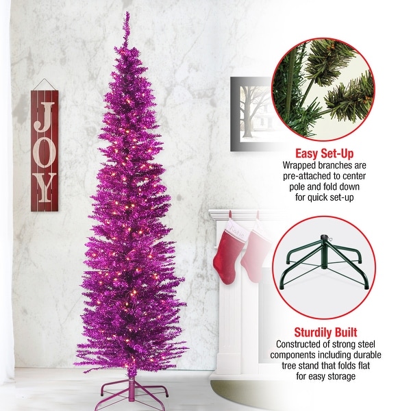 National Tree Company 7 ft. Pink Tinsel Tree with Clear Lights