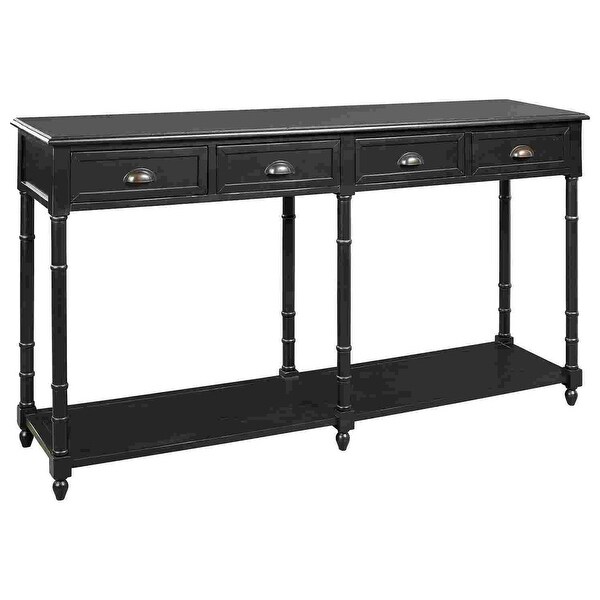 Wooden Console Sofa Table with 4 Spacious Drawers， Black