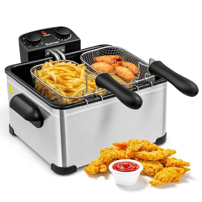 5.3 QT Electric Deep Fryer, 1700W Oil Fryer with Timer, Triple Stainless Steel Frying Basket, Viewing Window Lid