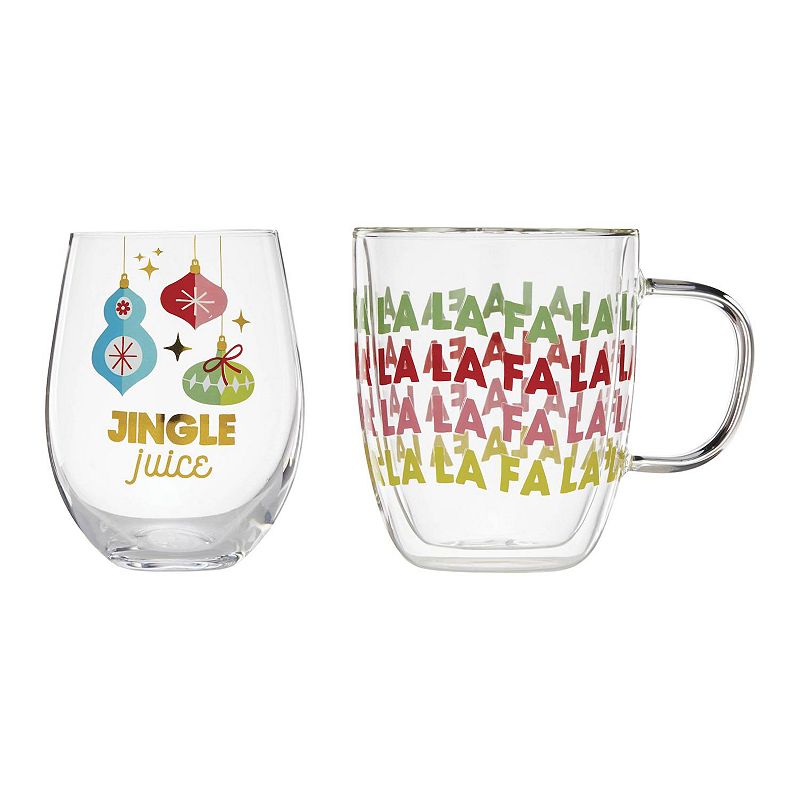 Cambridge Fa La La La 2-Piece Mug and Wine Glass Set