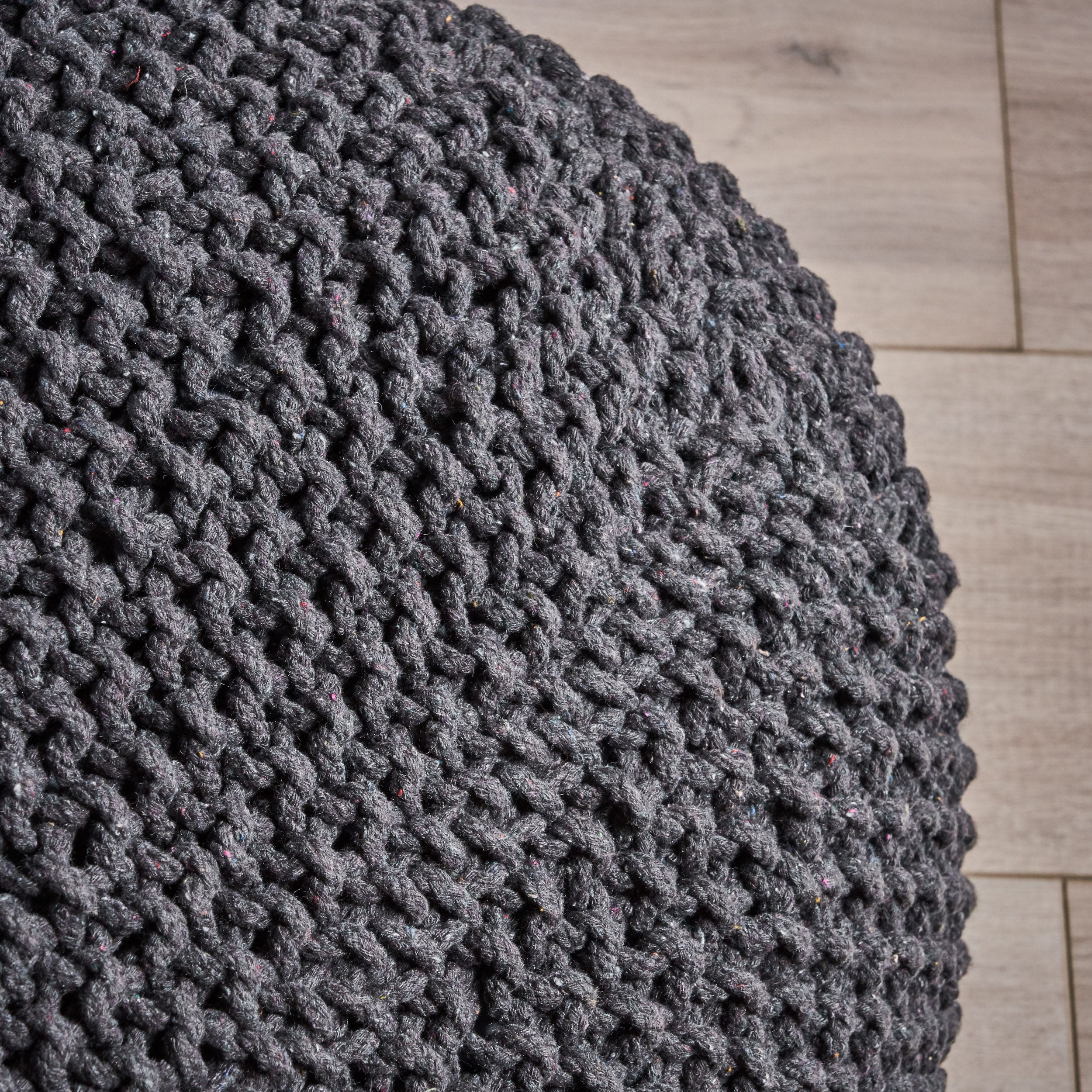 Joyce Knitted Cotton Square Pouf, Dark Grey