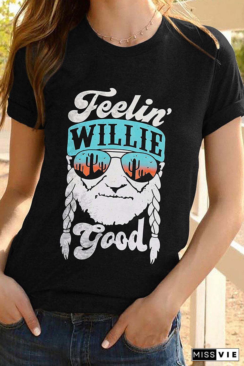 Feelin' Willie Good Print Graphic Tees for Women Wholesale Short Sleeve T shirts Top