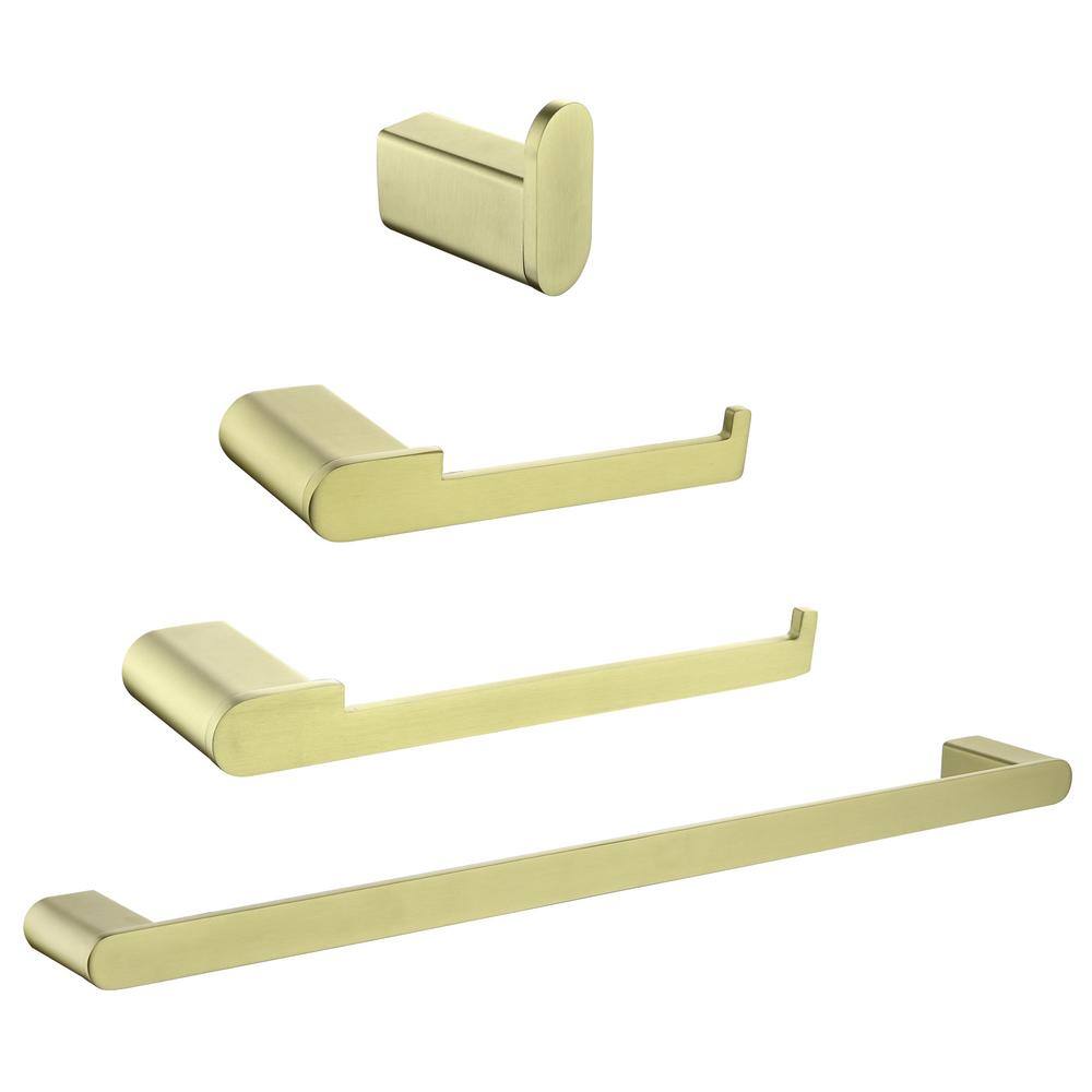 Boyel Living 4-Piece Bath Accessory Set with Towel Bar Towel Robe Hook Toilet Roll Paper Holder Hand Tower Holder in Brushed Gold SMD-59000BG