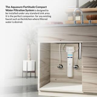 AQUASURE Fortitude Compact Under Sink Multi-Purpose Water Filtration System with CarbonKDF and Siliphos Scale Inhibiting Media AS-FC50H-CKS