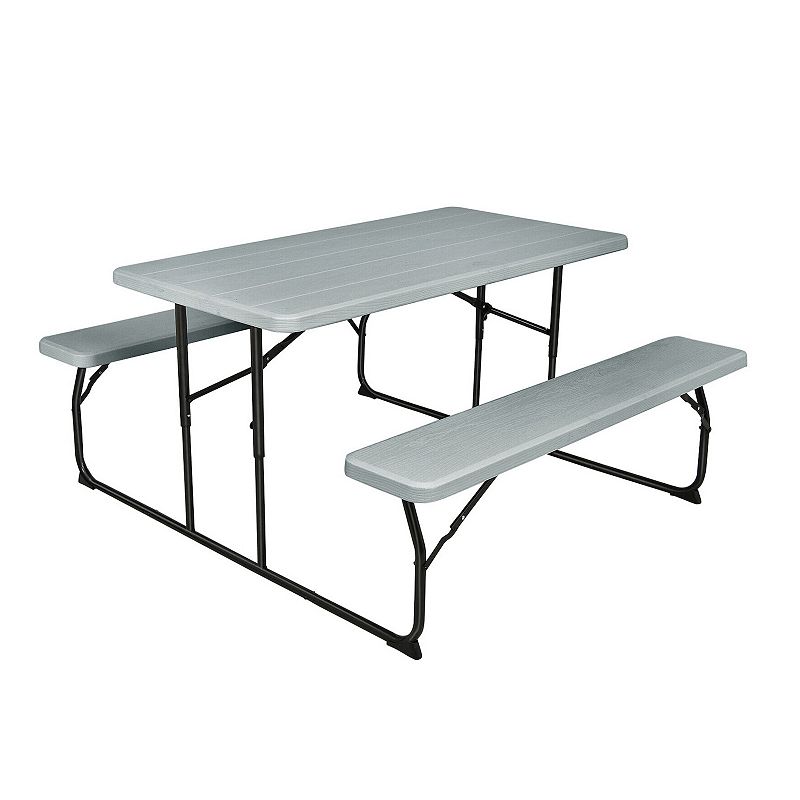 Indoor and Outdoor Folding Picnic Table Bench Set with Wood-Like Texture