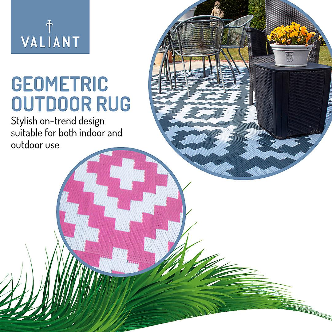 Outdoor patio and decking rug - geometric pink - 9ft x 6ft (2.7m x 1.8m)