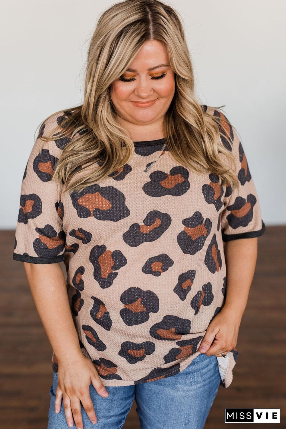 Leopard Print Waffle Plus Size Tee