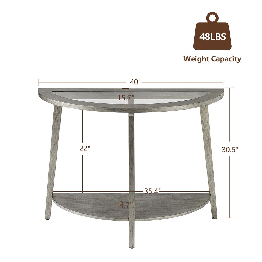 COSIEST Silver Console Table with Tempered Glass Top