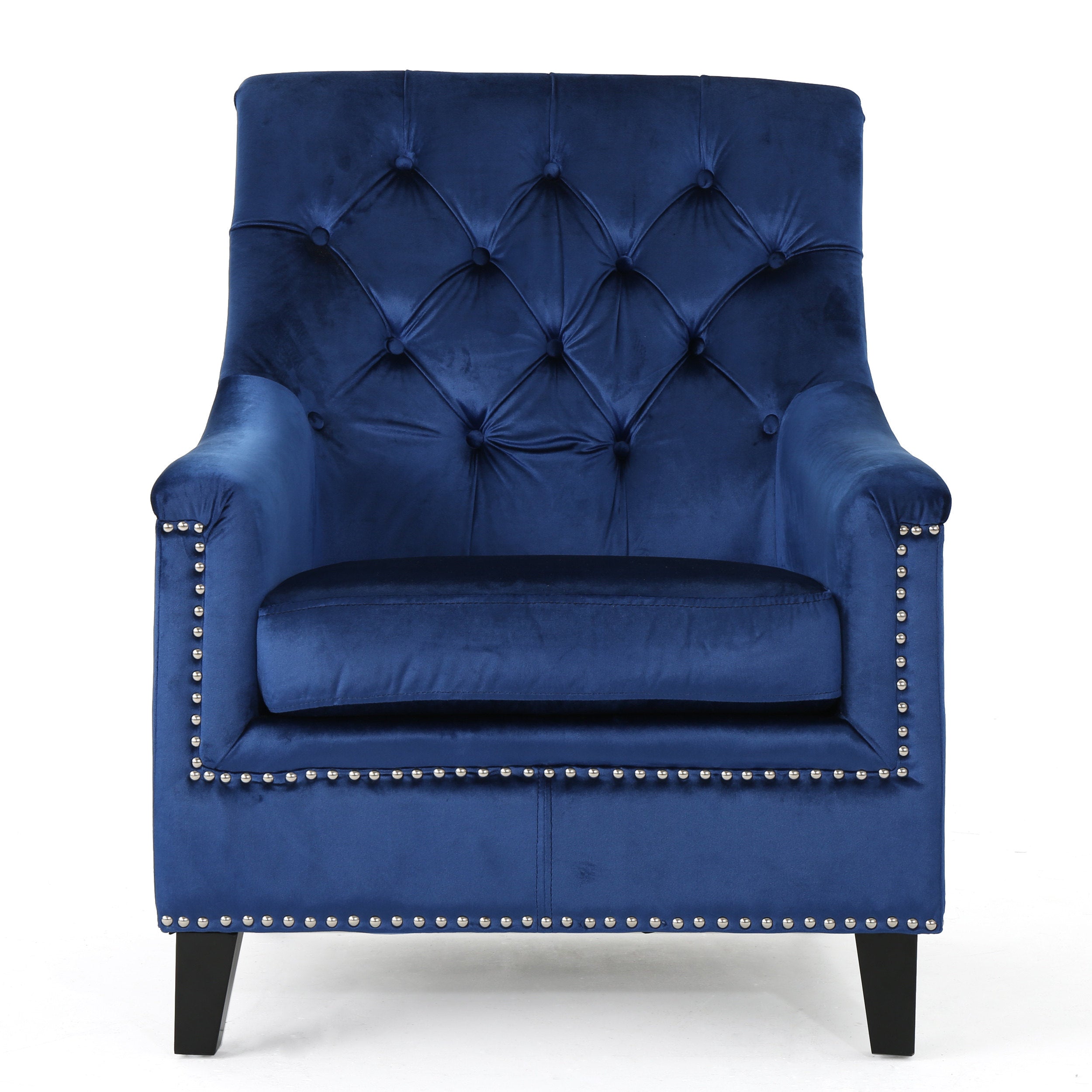 Ailsa Contemporary Button Tufted Fabric Club Chair with Nailhead Trim